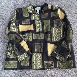 Draper's & Damon's Petite Medium full zip‎ jacket black green gold vintage